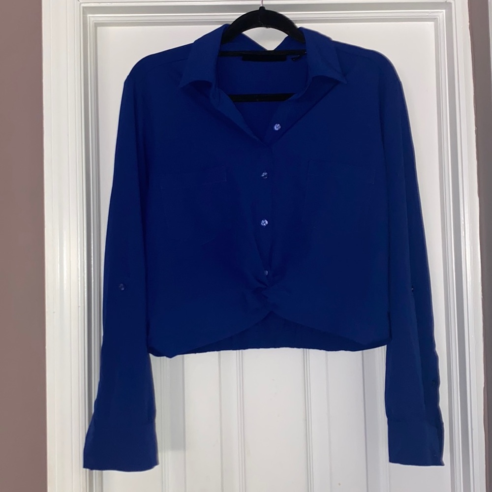 Blue Cropped Blouse - LARGE